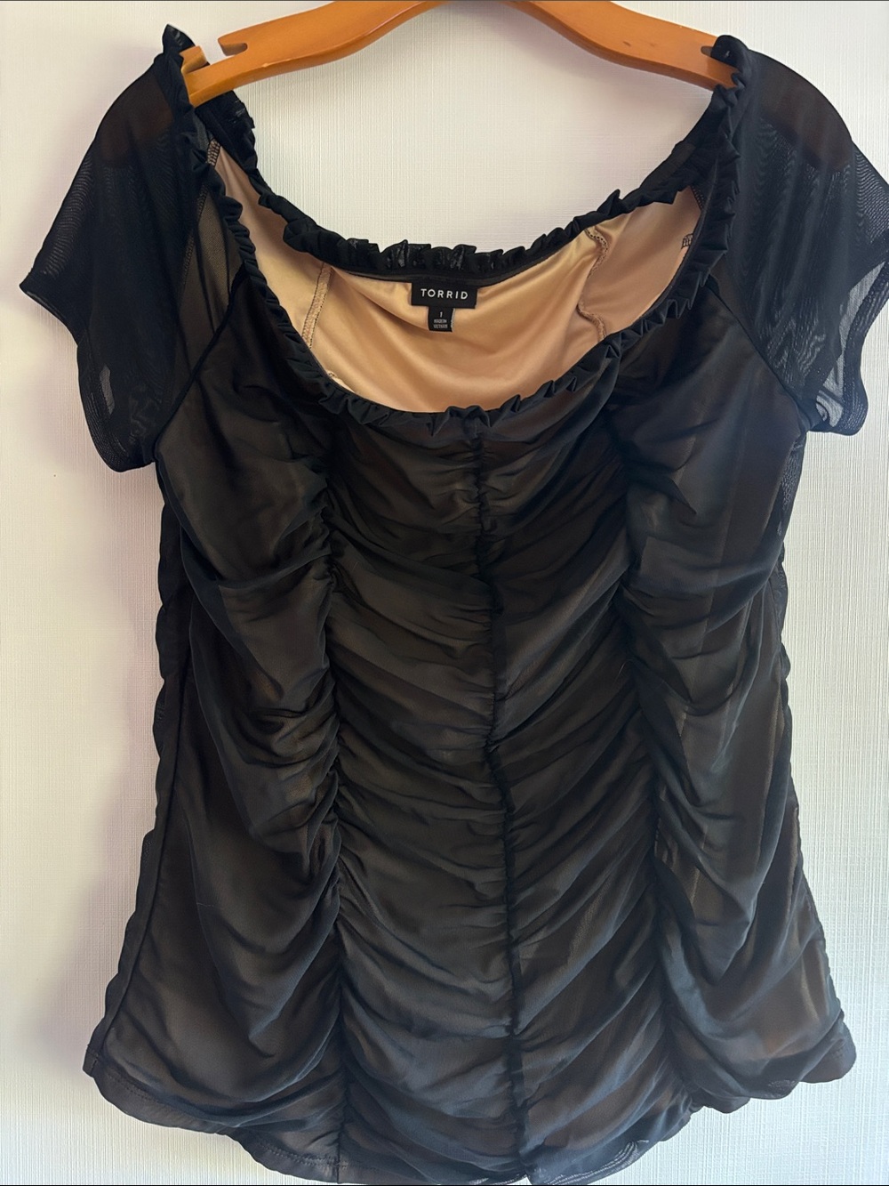 torrid Black Ruched Mesh Sleeve Blouse